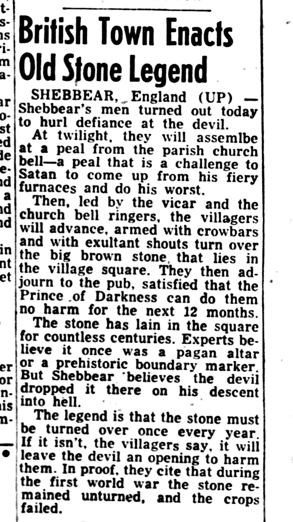 Alabama Journal Wednesday 5th November 1952, press cutting of the Turning of the Stone.